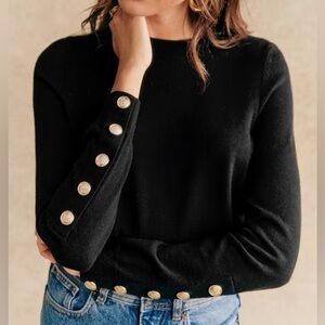 Sezane Sweater Black Merino Wool Gold Buttons Jumper Paulo Preppy Classic Medium